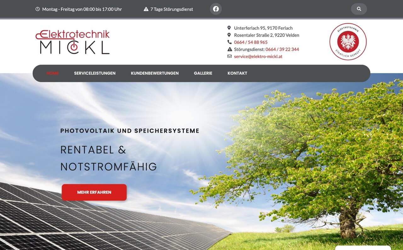 Elektrotechnik Mickl Website Referenzprojekt von Pock.biz