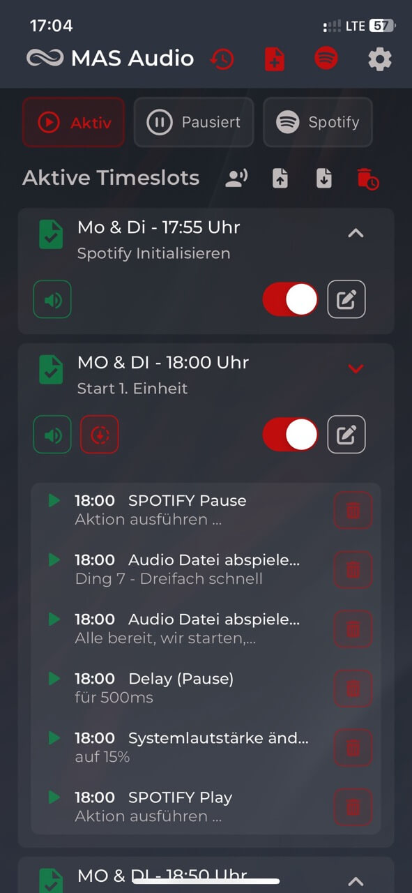 MAS Audio Control Smartphone App im Dark Mode