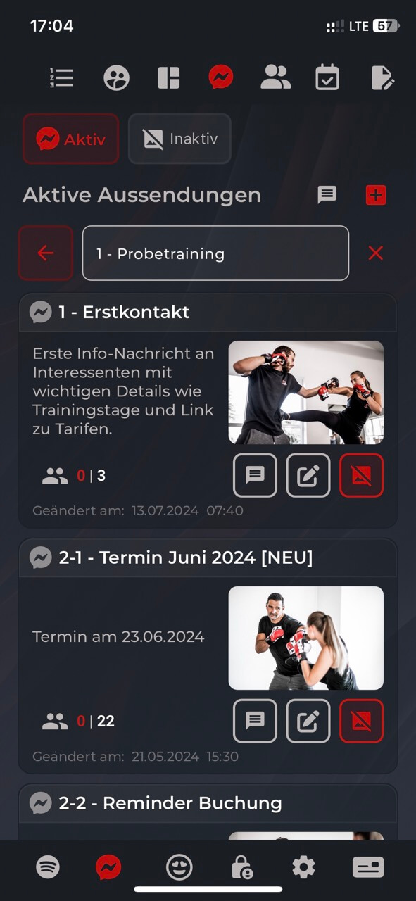 MAS Trial Training Smartphone App im Dark Mode