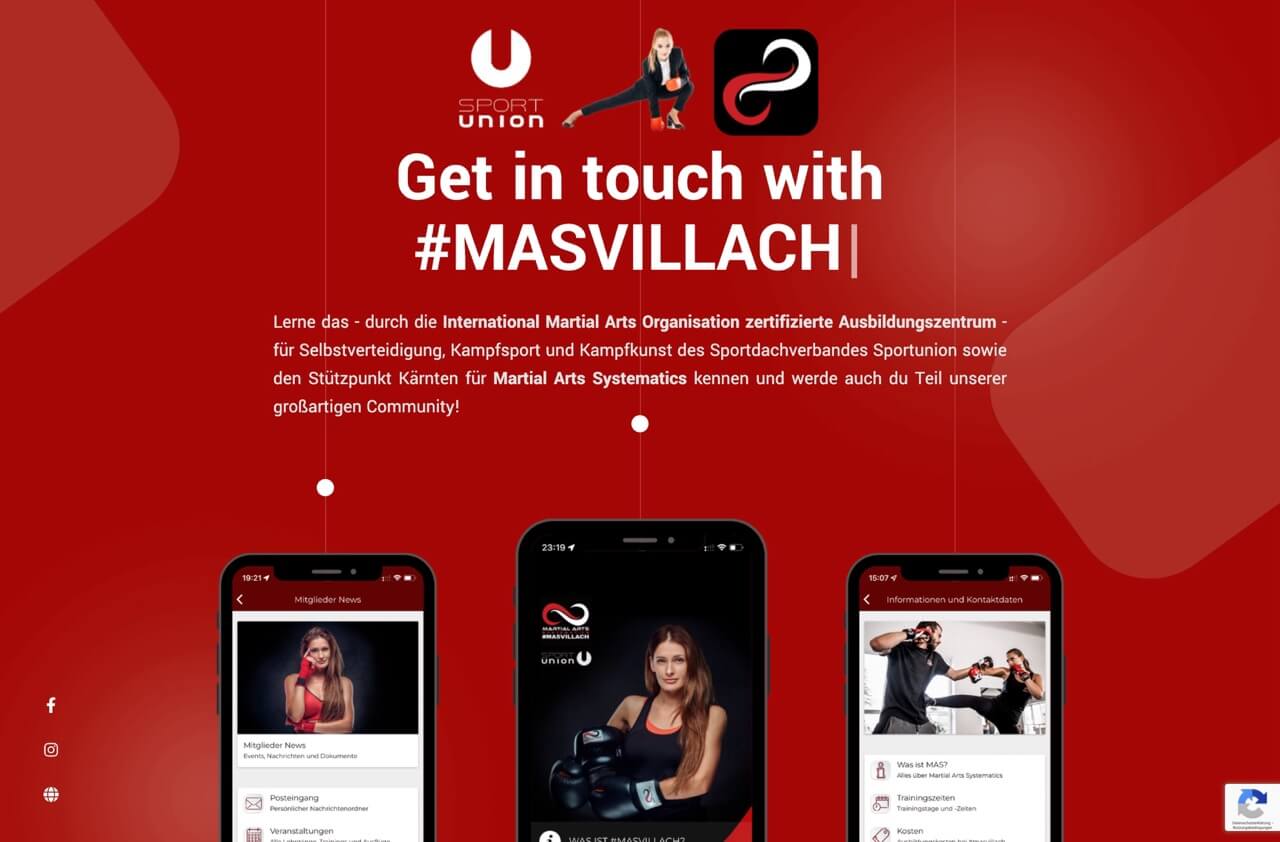 Landingpage der #masvillach Mitglieder-App